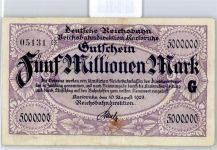 Notgeld 5 Millionen Mark , Karlsruhe Geld auf AK