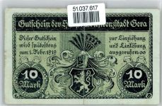 Notgeld 10 Mark , Gera Geld auf AK