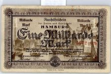 Notgeld 1 Milliarde Mark , Hamburg Geld auf AK