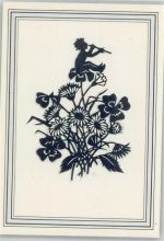 Scherenschnitt Blumen Kleeblatt Flöte Elfe