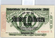 Notgeld 100 Millionen Mark , Speyer Geld auf AK