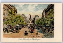 Paris Place de la Republique Strassenbahn Kutsche Motiv Frankreich Künstlerkarte