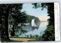 23701 W2420 Eutin Lithographie / Künstlerkarte Blick aus dem Schlossgarten Segelboot
