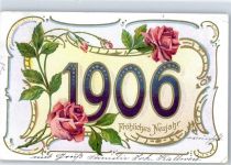 1906 Rose Neujahr Jahreszahl 1905 Prägedruck