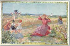 Kind Frau Blume Landwirtschaft Künstlerkarte