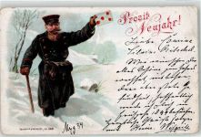 Neujahr Postbote 1898 Lithographie