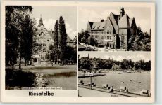01587 O8400 Riesa - Friedrich Albert Platz August Bebel Schule Schwimmbad Max Planck Oberschule