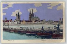 50667 W5000 Köln Stadt Lithographie / Künstlerkarte 1910 Schiffbrücke Kölner Dom