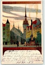W8000 München Marienplatz Kley, H. 1902 Lithographie