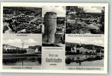 34385 W3522 Bad Karlshafen Foto AK Fliegeraufnahme des Ortes Kurhaus Solbad Hugenottenturm Hafen Rathaus