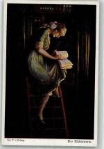 sign. von Erlang Der Bücherwurm Noris-Kunstverlag Nr. 421 Buch lesen Künstlerkarte