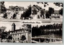 99444 O5304 Blankenhain , Thür Foto AK Marktplatz Rathaus Ernst-Thälmann-Straße und Schwimmbad VEB Bild und Heimat
