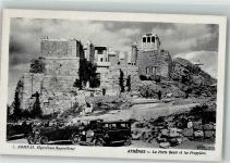 Athen Athenes Foto AK Denkmal La Porte Beulé et les Propylées Auto