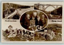 42853 W5630 Remscheid Gebrauchsspuren Schloss Burg Kirche Altenberger Dom Müngstener Brücke Talsperre Familienfoto Foto AK