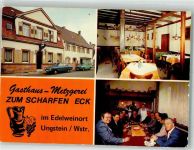 67098 W6702 Ungstein Foto AK Gasthaus Metzgerei zum scharfen Eck Auto