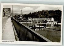 96215 W8620 Degendorf , Bay Foto AK Donaubrücke Arbeitsschiff