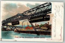 42103 W5600 Elberfeld 1900 Lithographie / Künstlerkarte Schwebebahnbrücke zwischen Elberfeld und Barmen