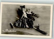 Brockenhexen-Puppe auf Besenstiel reitend Hexe Foto AK