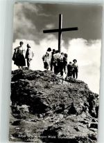 Grosser Arber Foto AK Wanderer am Gipfelkreuz Fotograf Löwenhag