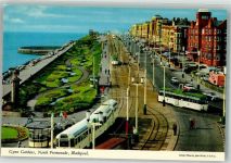Blackpool Foto AK North Promenade Gynn Gardens Straßenbahn Auto