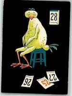 Unlustiges Huhn vor abgerissenen Kalenderblättern Humor Tiere vermenschlicht Kalender FOTO KEINE AK