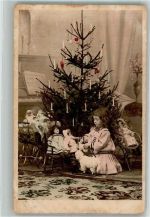 Kind Weihnachtsbaum Puppen Spielzeug Privatfoto AK