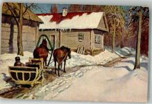 Winter Pferdeschlitten Künstlerkarte