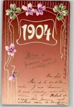 1904 Jugendstil Neujahr Jahreszahl 1904 Prägedruck