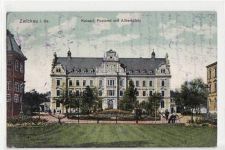 Zwickau mit Kaiserl. Postamt am Albertplatz gelaufen von 1912. leichte Eckabschürfungen, leichte Stempelspuren, sonst gut erhalten