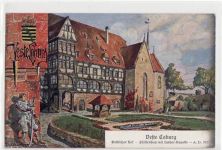 Coburg, Künstlerkarte mit östlichen Hof der Veste ungelaufen Leichte Oxidationsspuren rechter Rand, leichte Eckabschürfungen, sonst gut erhalten