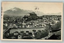 Salzburg Panorama der Stadt mit Festung Hohensalzburg Verein Südmark Nr. 2392 Maschinenstempel Schulvereinähnliche 1912