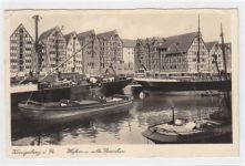 Königsberg / Kaliningrad mit Hafen und alte Speicher gelaufen 1937 kleiner Knick oben links und rechts, sonst gut erhalten.