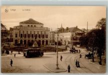 Liege Lüttich / Luik Foto AK Denkmal Theater Straßenbahn
