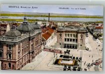 Beograd Belgrad Foto AK Denkmal Reiterstandbild Straßenbahn