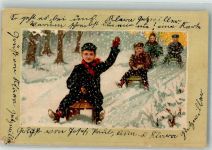 Winter Kinder rodeln Winkler u. Voigt 2963 Schlitten Prägedruck
