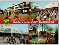 30159 W3000 Hannover Foto AK CeBIT Messe Ausstellung Blumen Springbrunnen