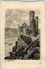 W6220 Rüdesheim am Rhein Burg Ehrenfels Radierung Künstlerkarte