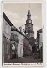 Grünstadt. Leininger Oberhof protestanten Kirche mit zensierten Hakenkreuzen. Nachkriegskarte ungelaufen kleiner Knick unten rechts, leichte Abschürfungen, leicht fleckig, sonst gut erhalten WK II