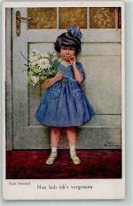 sign. Ruab Gnischaf Kind Mädchen mit Blumen Schleife im Haar Galerie Münchner Meister Nr. 442 AK Künstler