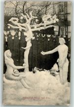 Sündenfall Adam und Eva AK Schneeskulptur 1913