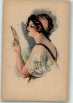Frau mit Spiegel AK Barber, C.
