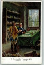 Sächs. Post Serie Nr. 1 1. Kursächsischer Postmeister anno 1770 fertigt Reitpost ab Postbote Künstlerkarte