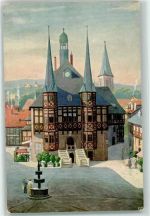38855 O3700 Wernigerode Künstlerkarte Rathaus Brunnen