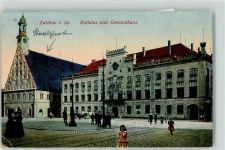 08056 O9500 Zwickau 1918 Gebrauchsspuren Rathaus und Gewandhaus