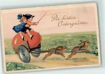 Kutsche mit einem großen Osterei wird von Hasen gezogen Osterei 1926