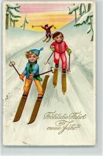 Neujahr Kinder Verlag Amag 2994 AK Ski Gebrauchsspuren