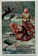 sign Vaclav Cutta Im Eisloch verschwunden , Beil liegt daneben Künstler 1930 Künstlerkarte