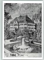 94428 W8383 Adldorf Künstlerkarte Schloß Adldorf Park Springbrunnen Zeichnung