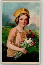 Nr. 2051 Kinderporträt mit Blumen AK Wenau 1924