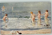 sign. C. Budtz-Möller Kinderfreuden Strandleben AK Dänische Kunst 1918